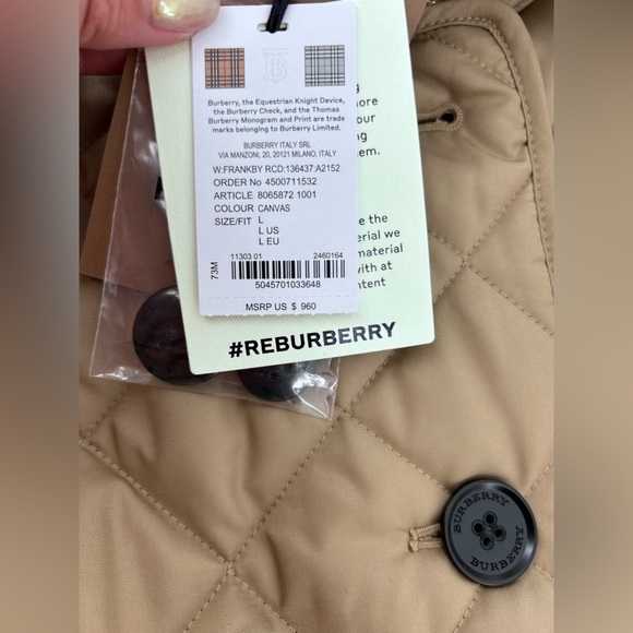 Burberry Frankby Quilted Diamond Womens Jacket  Large l Canvas color nwt - Picture 15 of 16